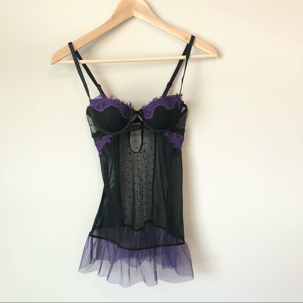 NWOT! Adore Me Black and Purple Tulle Chemise